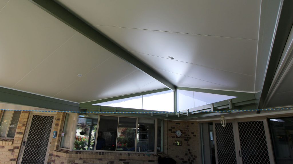 Insulated patio roof with downlights