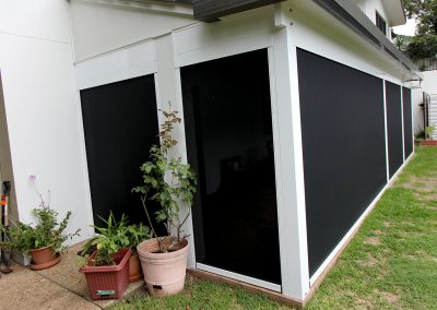 External view of the zipscreen patio blinds showing privacy block