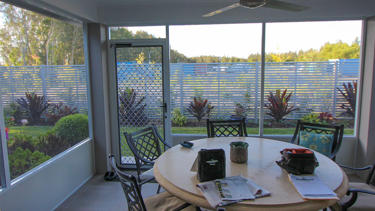 Screen Room with Security door to the back garden.