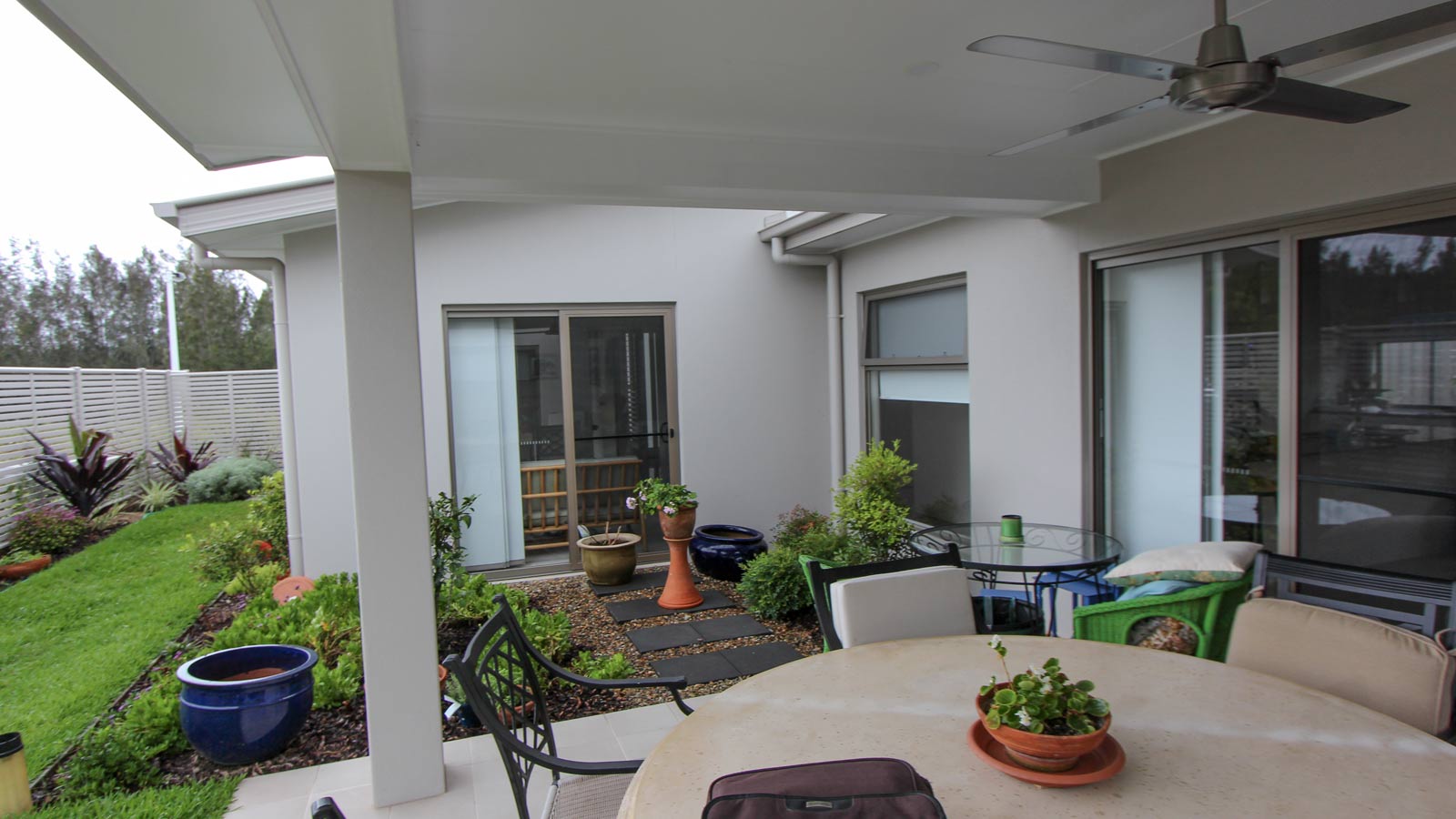 Outdoor patio area in Ballina, open to the elements